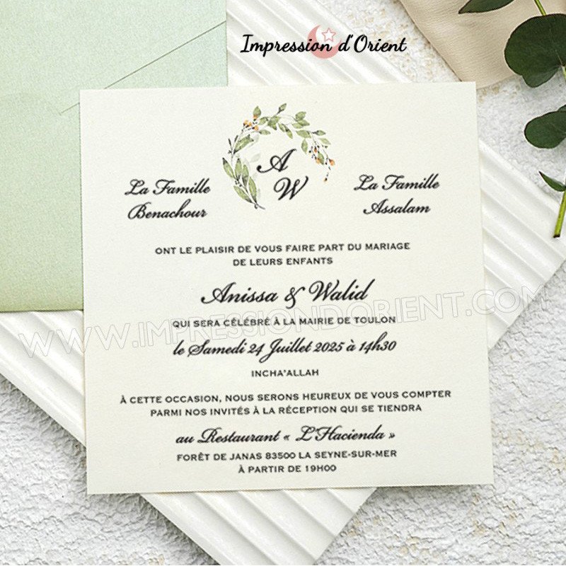 Faire-part CHERAZ - Invitation champêtre chic avec motif floral