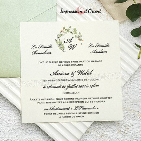 Faire-part CHERAZ - Invitation champêtre chic avec motif floral