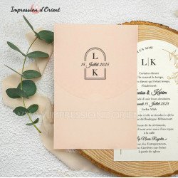 Faire-part mariage arrondi rose pale - Enveloppe personnalisée