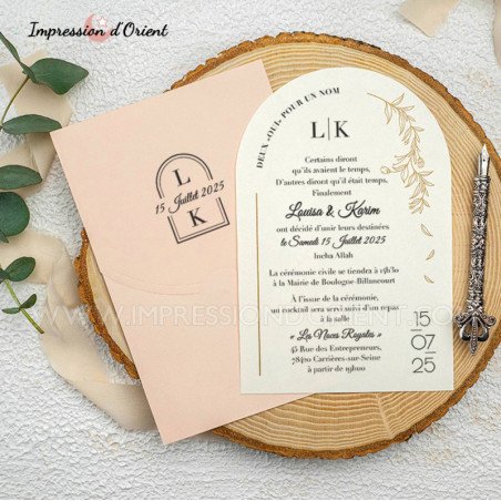 Faire-part mariage arrondi rose pale - Enveloppe personnalisée