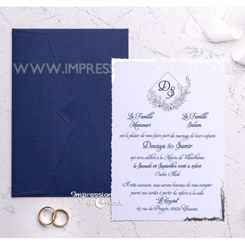 Faire-part IZAYA - Mariage blue navy bleu royal et argenté