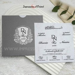 Faire-part PERLA - Invitation mariage argenté carré avec initiales