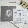 Faire-part PERLA - Invitation mariage argenté carré avec initiales