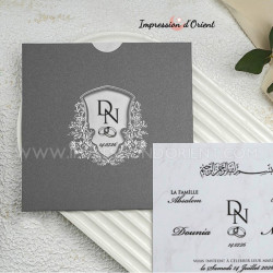 Faire-part PERLA - Invitation mariage argenté carré avec initiales