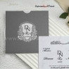 Faire-part PERLA - Invitation mariage argenté carré avec initiales