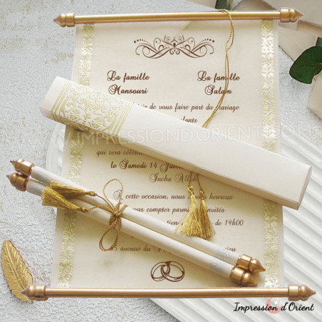 Said-Or Scroll Invitation - Gold Wedding Invitation in Cream Case with Golden Arabesques