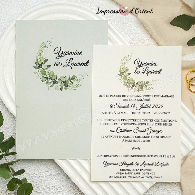 Faire-Part IRIS - Invitation nature chic avec enveloppe au motif fleuri