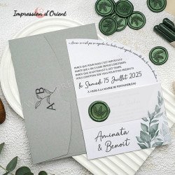 Faire-Part Mariage arrondi - Esprit naturel chic avec sceau et enveloppe personnalisée