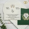 Faire-part mariage vert avec dorure - Carte carré avec initiales