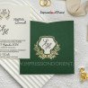 Faire-part mariage vert avec dorure - Carte carré avec initiales