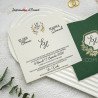 Faire-part mariage vert avec dorure - Carte carré avec initiales