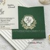 Faire-part mariage vert avec dorure - Carte carré avec initiales