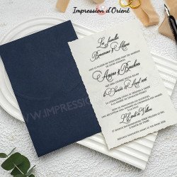 Faire-part mariage pochette bleu - Étui personnalisé argenté en option