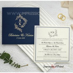 Faire-part AZUL - Invitation mariage chic bleu nuit avec dorure et étui personnalisé