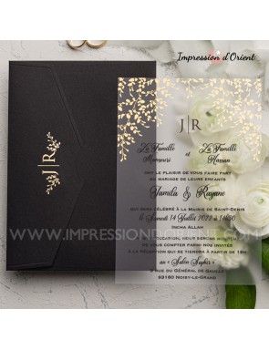 Enveloppe noire et carte d'invitation transparente Faire-part de mariage