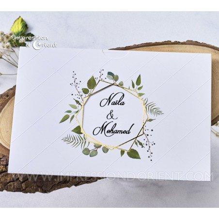 Faire-part ALICIA - Invitation nature chic avec feuillage et dorure