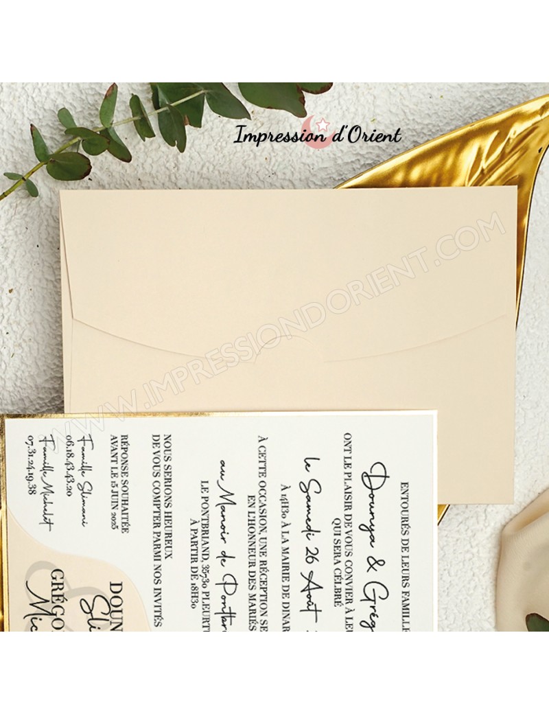 Faire Part Mariage Rose Nude Et Or Carte Bicolore Avec Dorure