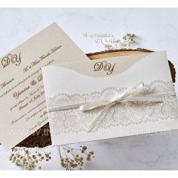 Faire-part ALMA - Invitation effet dentelle avec ruban