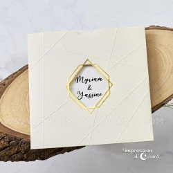 Faire-Part CLARA - Blanc crème avec dorure et motifs géométriques