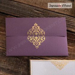 Faire-part MELISSA - Invitation prestige mauve avec arabesques dorées