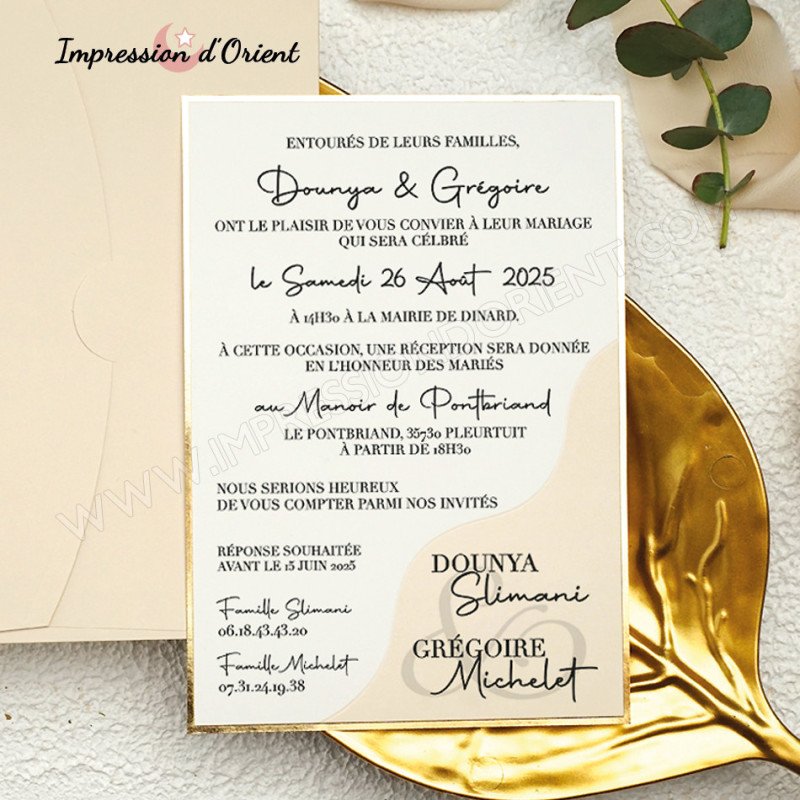 Faire-part SERENA - Invitation bicolore rose nude et dorure