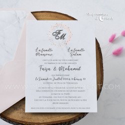 Faire-part MARBRE-ROSE - Invitation effet marbre avec enveloppe rose pâle