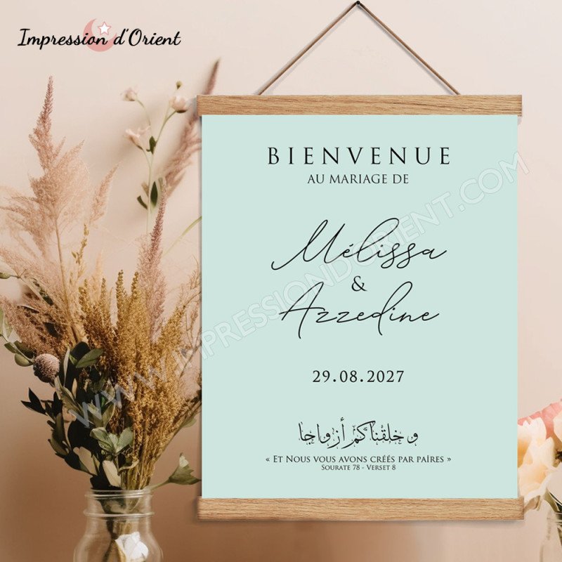 Affiche Bienvenue Mariage - Mélissa "mint" avec porte-affiche