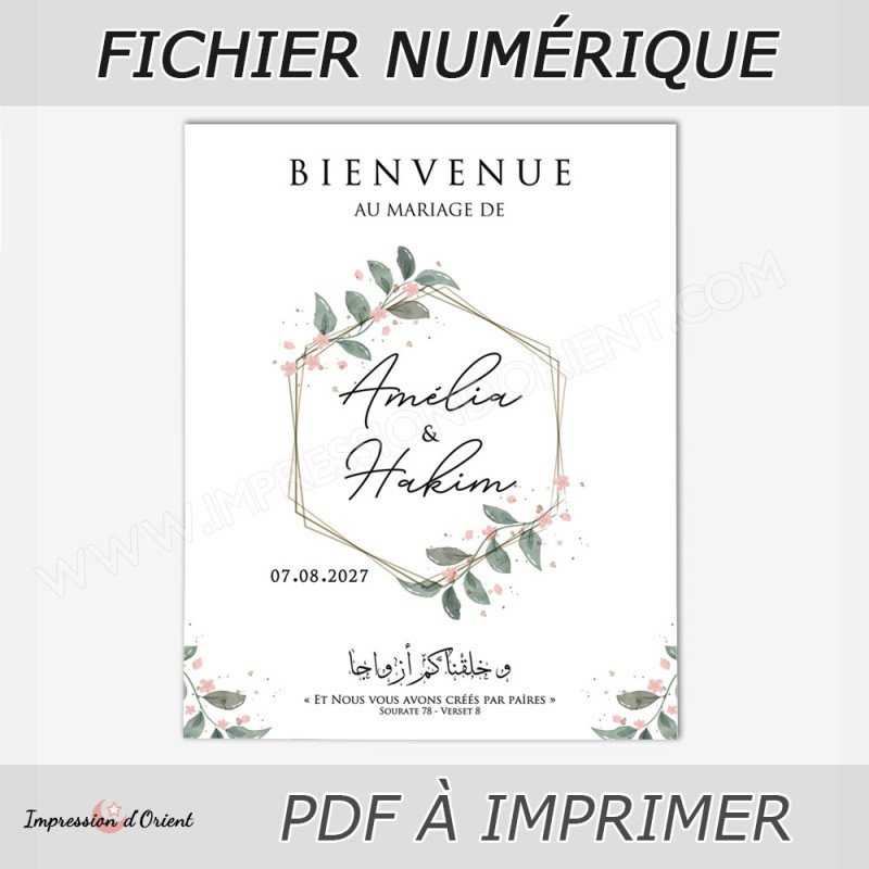 Affiche bienvenue Mariage - Amélia fichier numérique PDF, sans impression