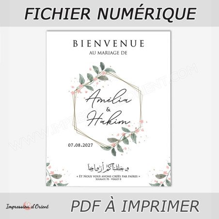 Affiche bienvenue Mariage - Amélia fichier numérique PDF, sans impression