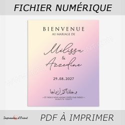 Affiche Bienvenue Mariage - Mélissa "dégradé pastel" fichier numérique à imprimer