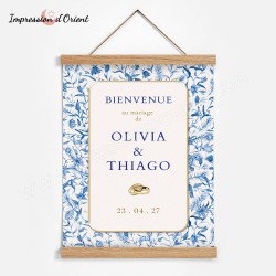 Affiche bienvenue Mariage - Thiago avec porte-affiche en bois