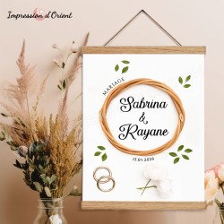 Affiche bienvenue Mariage - Champêtre Chic avec porte-affiche bois