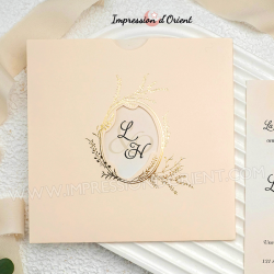 TARA Wedding Invitation - Light Pink and Gold Square Invitation with Initials