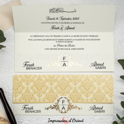 Faire-part LEYA - Invitation mariage baroque avec dorure et initiales des mariés