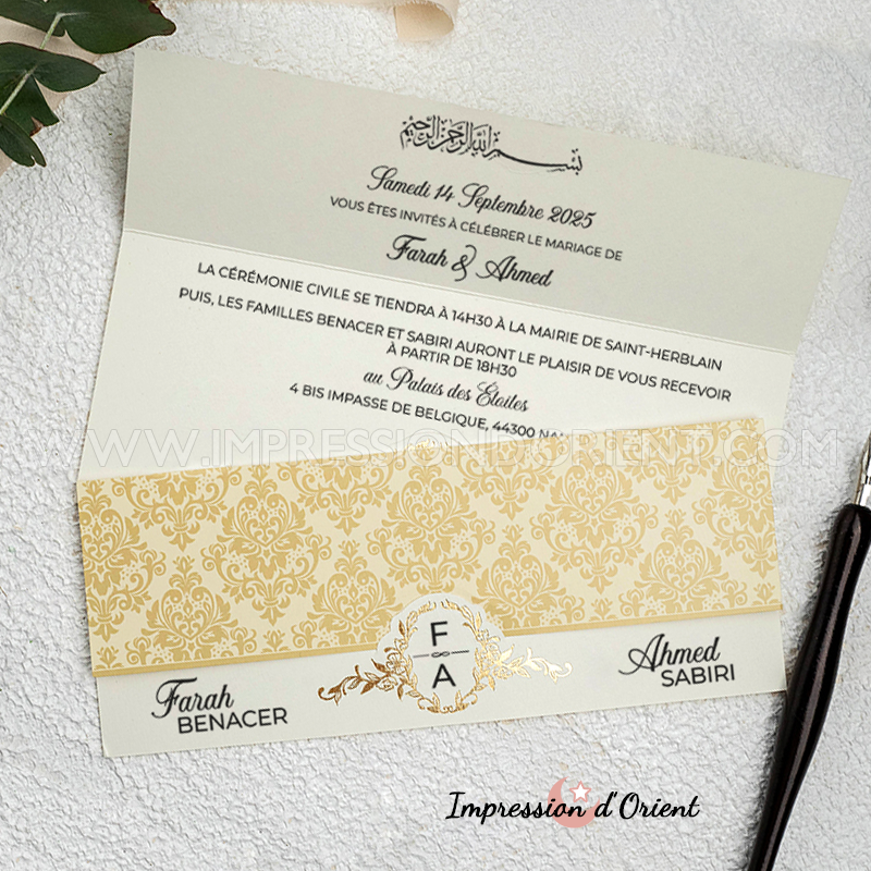 LEYA wedding invitation - Baroque wedding invitation with gilding and initials of the bride and groom