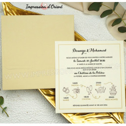 Faire-part DOUNYA - Invitation beige crème avec programme mariage picto