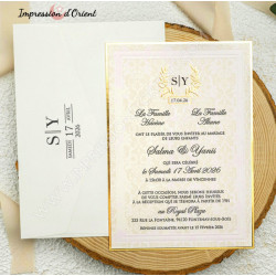 Faire-part GRACE - Mariage baroque chic avec initiales et dorure avec personnalisation de l'enveloppe