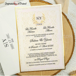 Faire-part GRACE - Mariage baroque chic avec initiales et dorure avec personnalisation de l'enveloppe