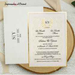 Faire-part GRACE - Mariage baroque chic avec initiales et dorure avec personnalisation de l'enveloppe