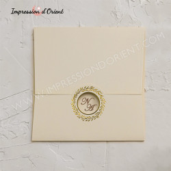 "ANNA" Invitation - Square wedding invitation with two folds, gold accents, and initials