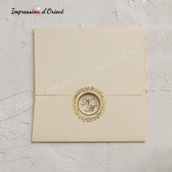 Faire-part ANNA - Invitation mariage carré 2 plis avec dorure et initiales