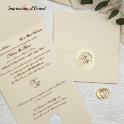 "ANNA" Invitation - Square wedding invitation with two folds, gold accents, and initials