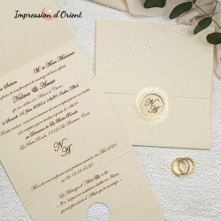 Faire-part ANNA - Invitation mariage carré 2 plis avec dorure et initiales