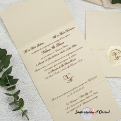 Faire-part ANNA - Invitation mariage carré 2 plis avec dorure et initiales